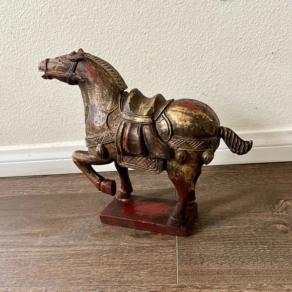 Vintage Hand Crafted Chinese Wooden Horse Statue